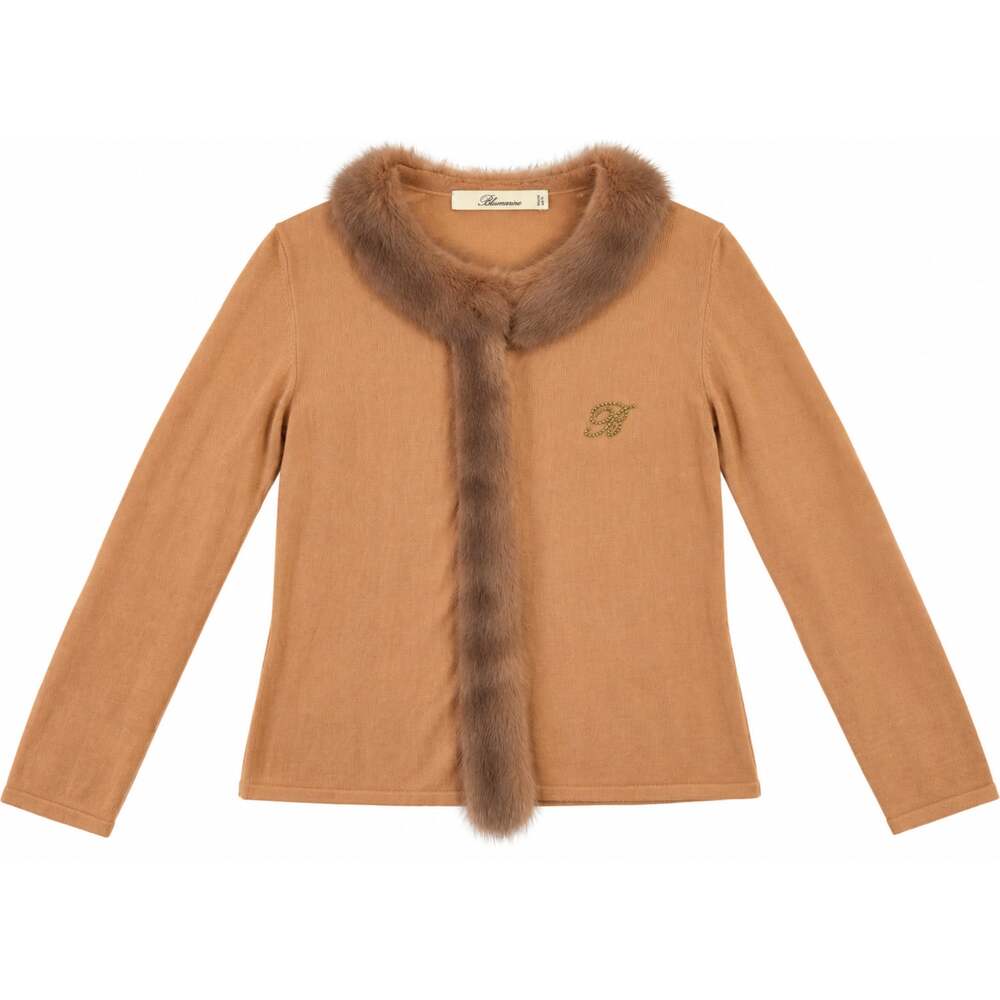 Blumarine Vintage Beige Cashmere Mink Trimmed Cardigan Size IT 46